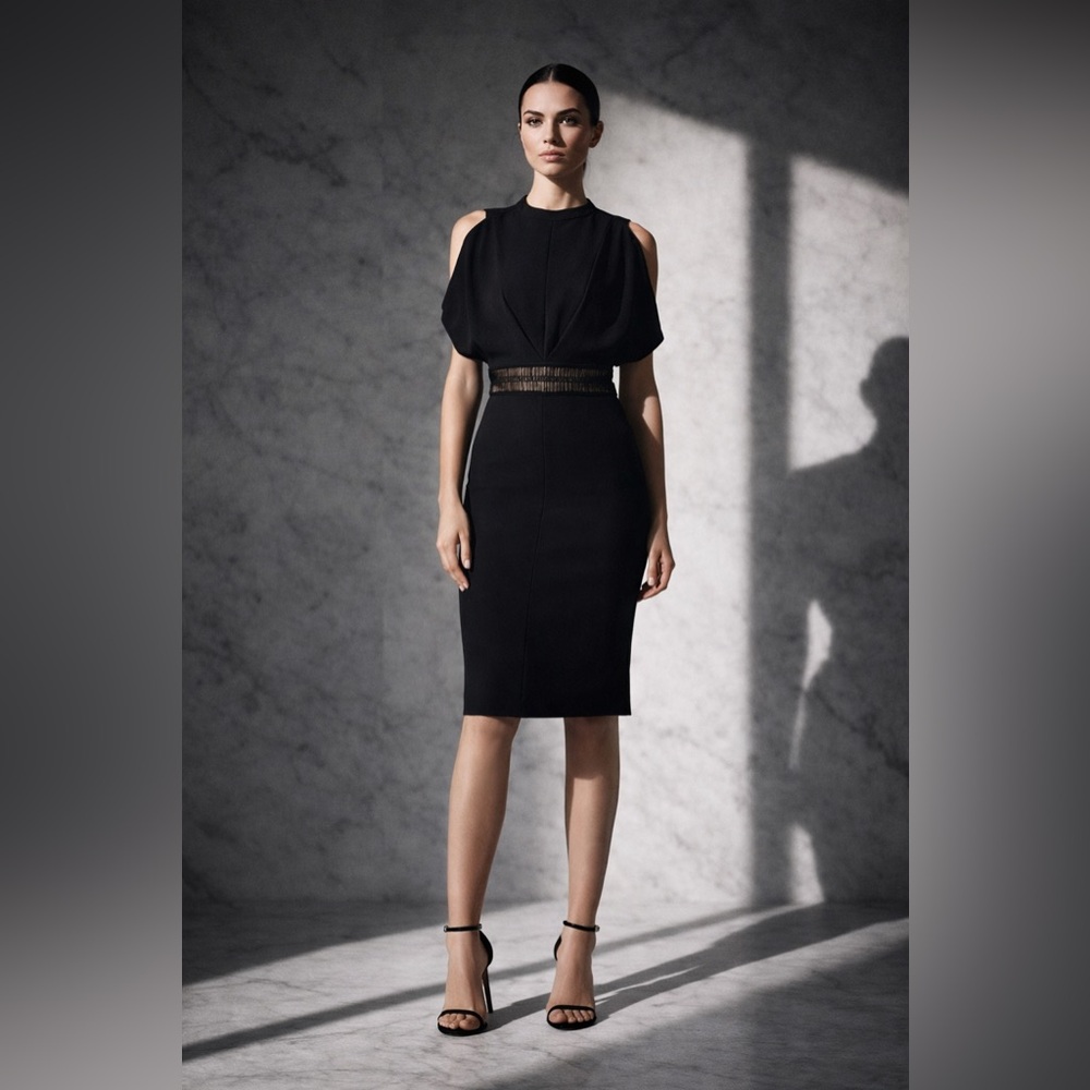 GENNY $1,200 Black Cady Crepe LBD Sz 2 | Italian Designer